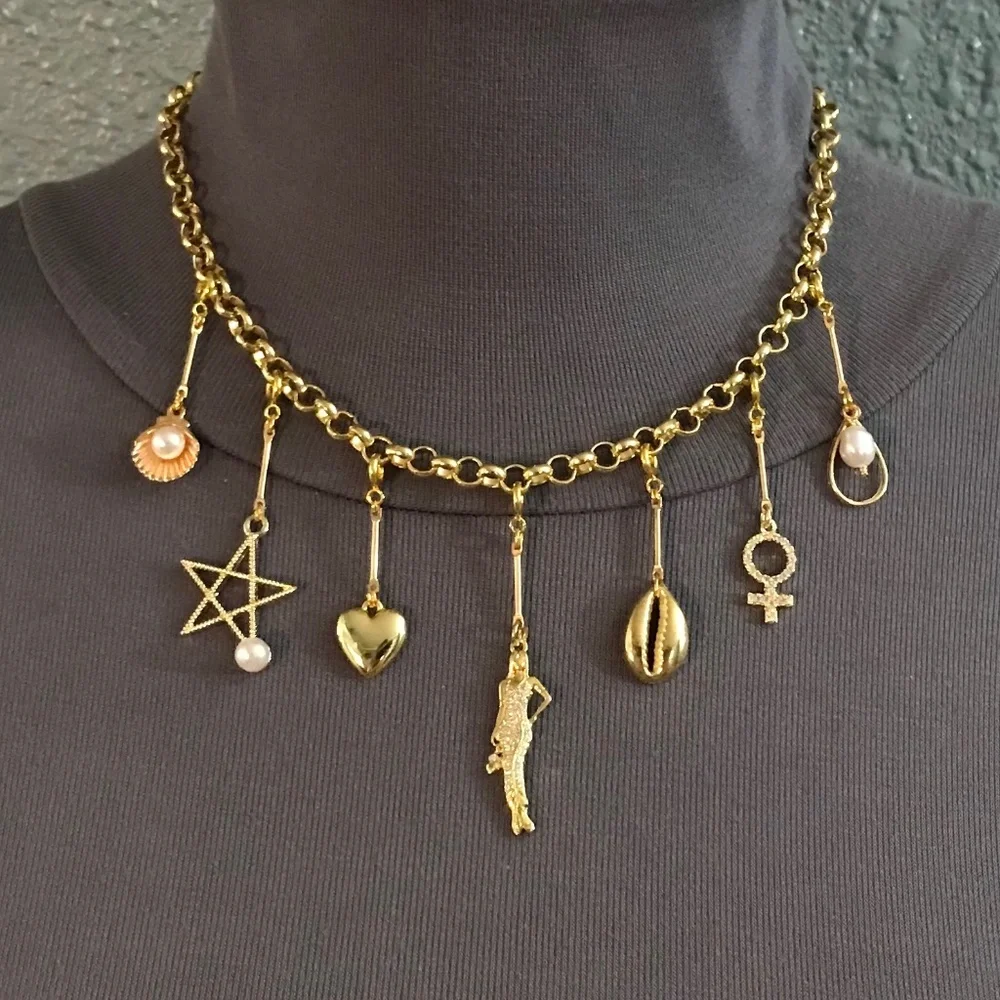 SOLD—White Lotus Lucia Greco Gold 7 Detachable Charms Necklace, Handmade Replica - Picture 7 of 16